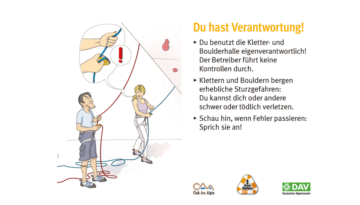 Hallenregeln für Klettern vom DAV. | © DAV Hallenregeln für Klettern vom DAV. Regel Nummer eins: Du hast Verantwortung | © DAV
