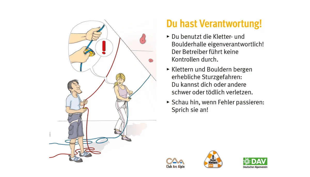 Hallenregeln für Klettern vom DAV. | © DAV Hallenregeln für Klettern vom DAV. Regel Nummer eins: Du hast Verantwortung | © DAV