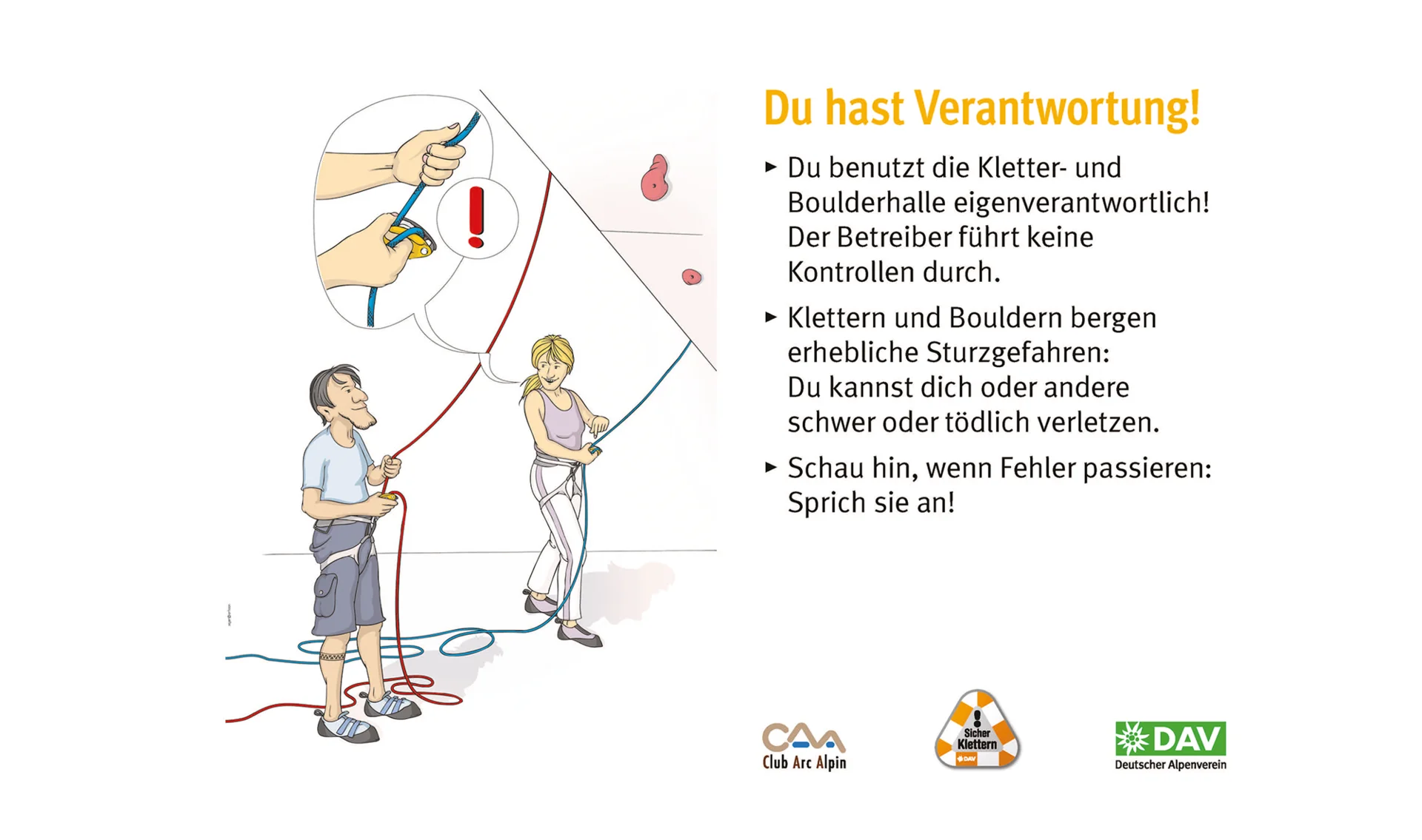 Hallenregeln für Klettern vom DAV. | © DAV Hallenregeln für Klettern vom DAV. Regel Nummer eins: Du hast Verantwortung | © DAV