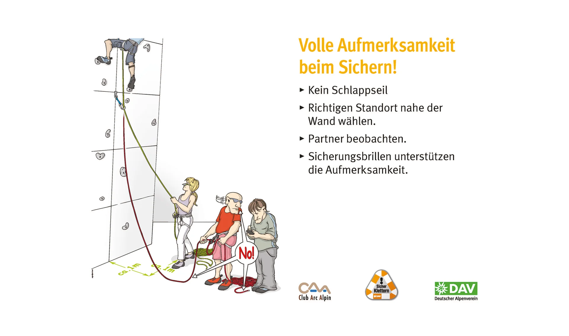 Kletter-Regeln: Sicher an der Kletterwand | © DAV Kletterregel Nummer vier: volle Aufmerksamkeit beim Sichern | © DAV