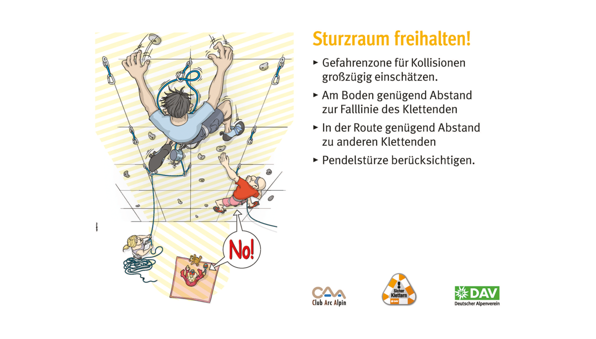 Kletter-Regeln: Sicher an der Kletterwand | © DAV Kletterregel Nummer fünf: Sturzraum freihalten | © DAV
