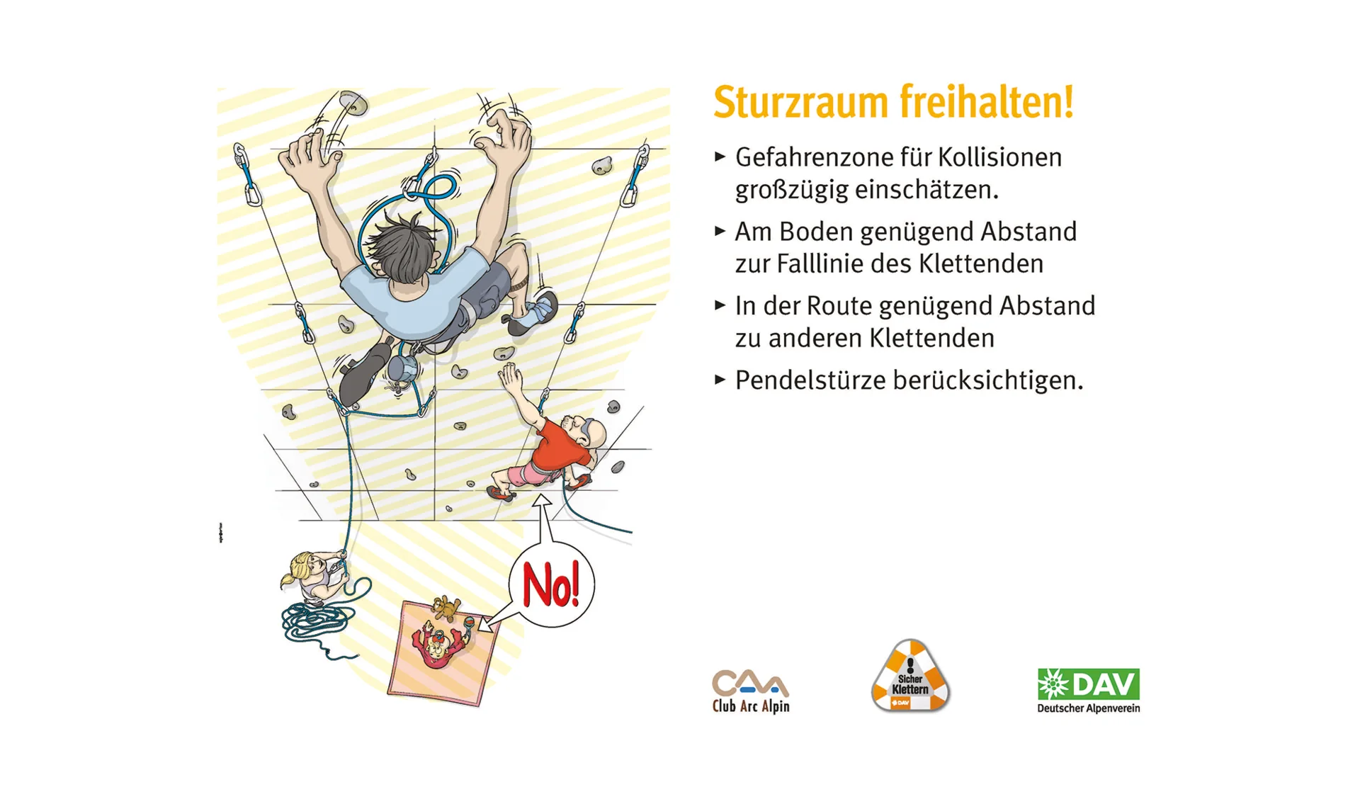 Kletter-Regeln: Sicher an der Kletterwand | © DAV Kletterregel Nummer fünf: Sturzraum freihalten | © DAV